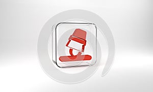 Red Game thimbles icon isolated on grey background. Ball and glass. Chance and fortune concept. Glass square button. 3d