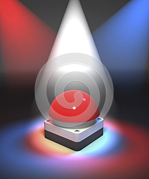 Red gameshow buzzer in colorful spotlight photo