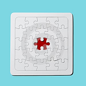 Red gap in a blank jigsaw puzzle