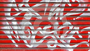 Red garage gate with graffiti