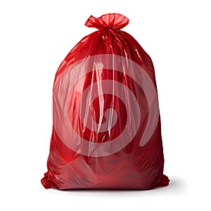 Red garbage bag isolated on white background