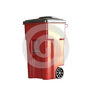A red garbage container on a white background. Isolate