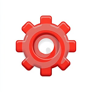 3D Render of a Red Gear Icon on White Background