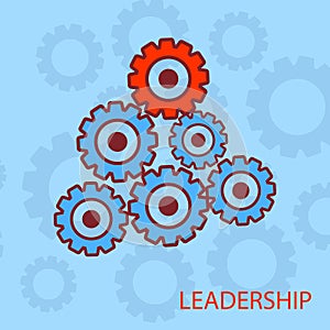 Red Gear out from the Blue Ones. Leadership, Winner Concept. Flat Illustration