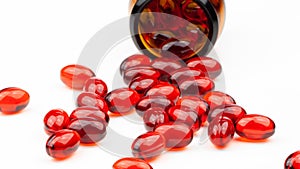 Red gel medical capsules, isolated on white background