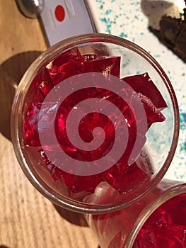 Red Gelatine Dessert in a Glass Bowl