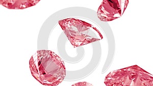 Red gemstone diamonds falling in slow motion, looped switch