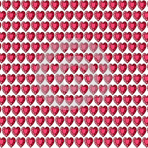 Red gemstone heart background pattern on white