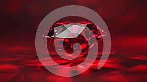 Red gemstone on a reflective surface