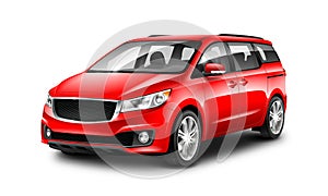 Red Generic Minivan Car On White Background. Perspective view. 3d illustration With Isolated Path.