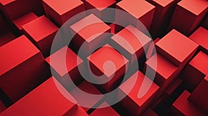 Red geometric blocks arranged in a dynamic pattern for modern design. Generative AI