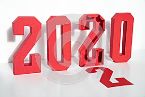 Red geometric figures on white background. Unassembled digit 2. Concept of New Year 2020