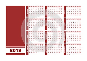 Red 2019 German calendar