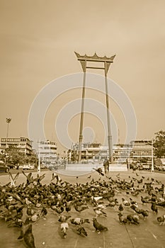 Red giant swing or Sao Ching Cha with the crowd of pigeon, one o photo