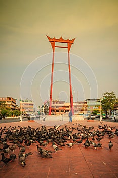 Red giant swing or Sao Ching Cha with the crowd of pigeon, one o photo