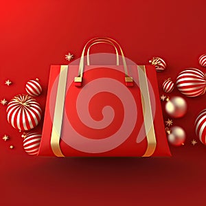 Red gift bag on christmas background for celebration concept design