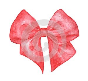 Red gift bow isolated on white background. Watercolor sketch.