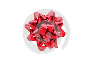 Red Gift Bow Over White Background