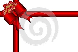 Red gift bow with ribbons for greeting design.