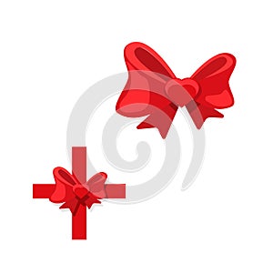 Red gift bow with ribbons vector illustration isolated on white