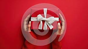 The red gift box. AI generated photo