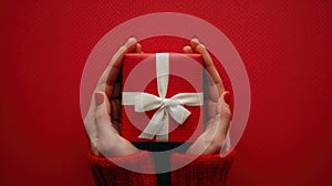 The red gift box. AI generated photo