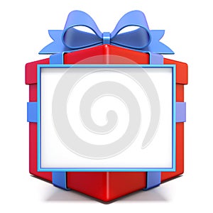 Red gift box with blue ribbon and blank board 3D