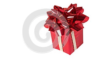 Red gift box with bow on white background