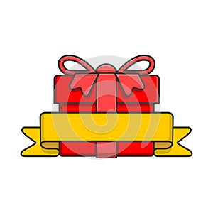 Red gift box with empty yellow ribbon line out style