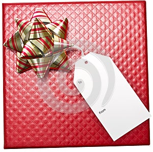 Red Gift Box with Gift Tag Over White