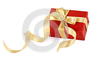 Red gift box with a gold bow