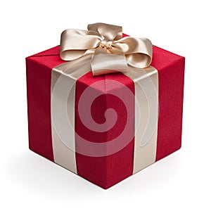 Red gift box with golden ribbon. photo