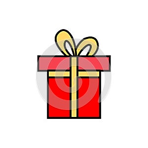 Red gift box with golden ribbon, PNG transparent background