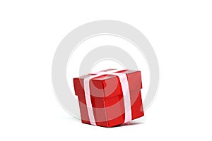 Red gift box isolated white background object , Resource for Christmas New Year`s Day Birthday Lucky draw and Shopping concept
