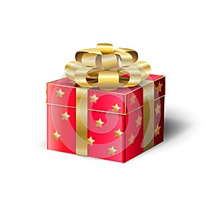 Red Gift Box, Gold satin ribbon Christmas Holiday