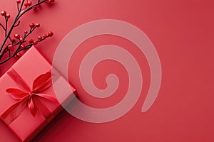 red gift box mockup on table. ai generated