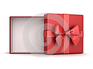 Red gift box open or present box with red ribbon bow and blank space inside the box isolated on white background