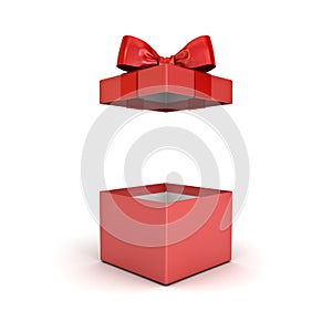 Red gift box or present box with red ribbon bow isolated on white background