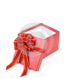 Red gift box with red and glod ribbon