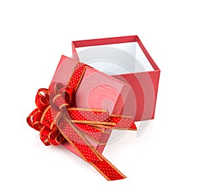 Red gift box with red and glod ribbon