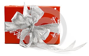 Red gift box with silver bow