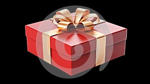 A Red gift box wrapped Christmas birthday or valentines presents with gold ribbon bows isolated against a transparent