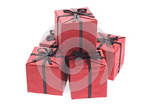 Red gift boxes with black bow ribbons