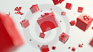 Red gift boxes floating in the air. Christmas and Happy New Year design element