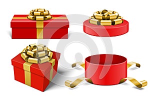 Red Gift Boxes and with golden bow ribbon vector