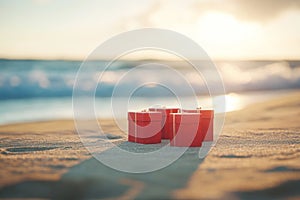 Red Gift Boxes on Sandy Beach