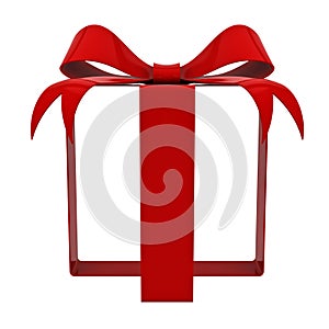 Red gift ribbon bow without box on white background