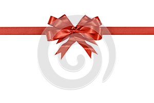 Red gift ribbon bow isolated on white background straight horizontal