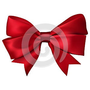 Red gift silk ribbon bow. isolated on white, vector