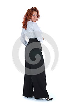 Red girl in business dress